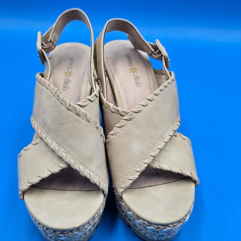 Seven Dials Alessandra Tan Espadrille Wedge Sandals Metallic Gold 7M Boho Summer